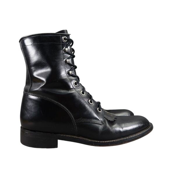 Justin Boots Women 6.5 Diamond J Lace Western Leather Black Classic Kiltie Retro - Picture 16 of 16